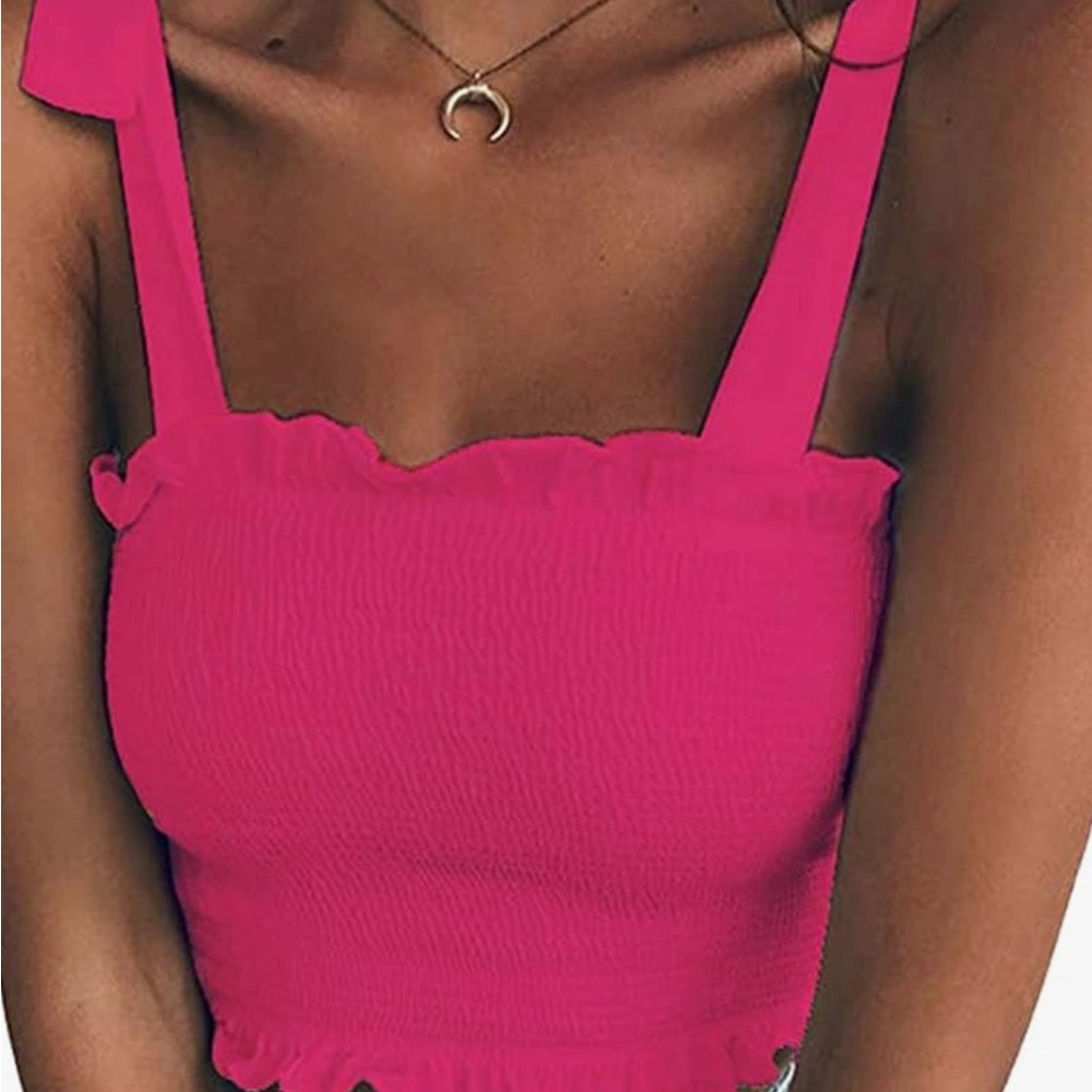 Women's Frill Smocked Crop Tank Top Tie Shoulder